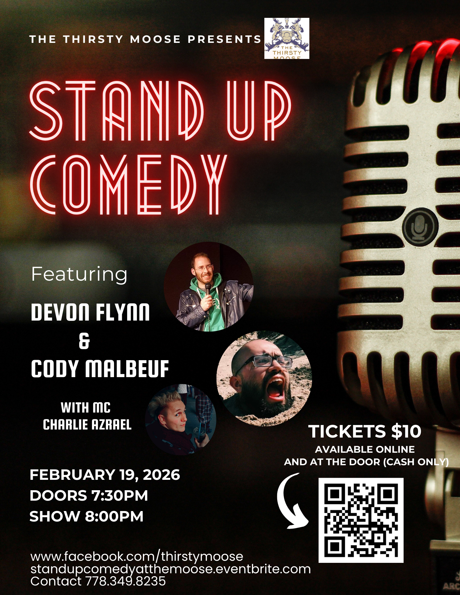 Stand Up Comedy w/ Devon Flynn, Cody Malbeuf, with MC Charlie Azrael.