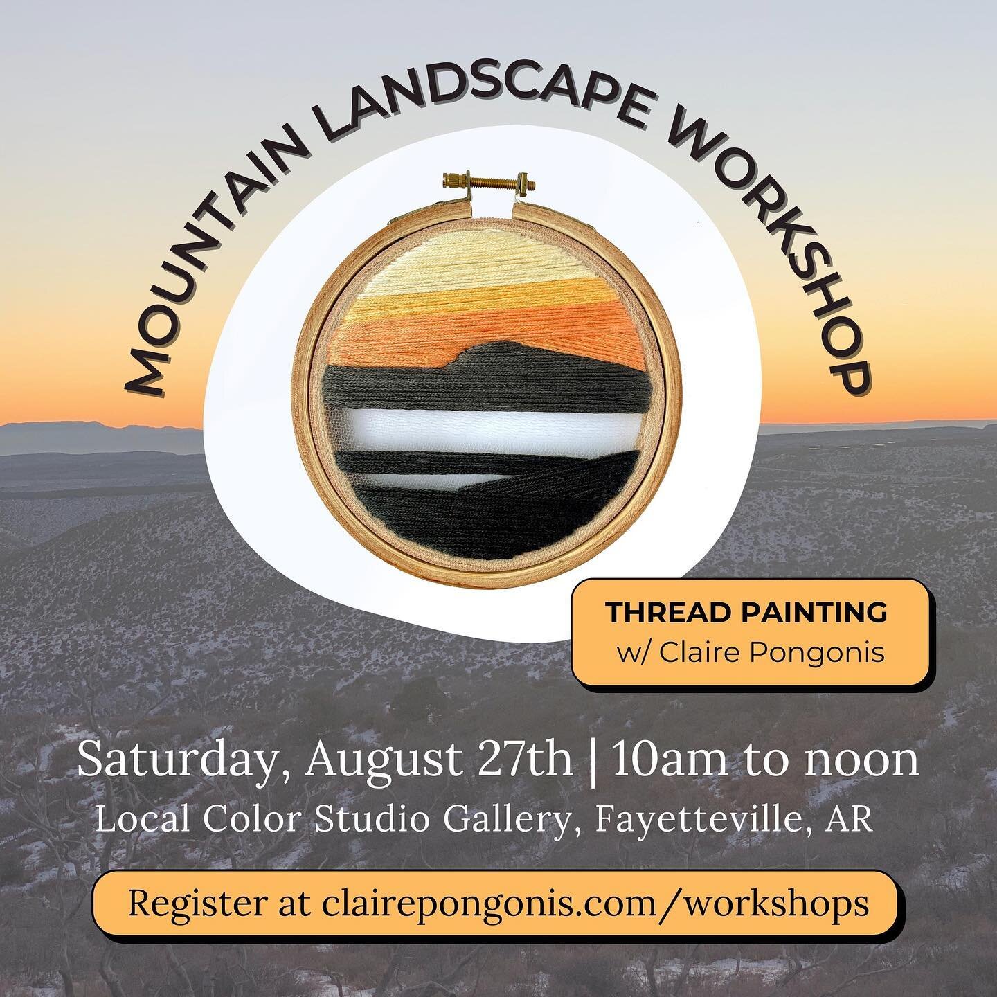 Come stitch with me!

Inspired by one of my favorite thread paintings, we&rsquo;ll create a 5.5&rdquo; mountain landscape thread painting.

This 2-hour workshop will cover many of the basics of capturing an abstract landscape. You will leave with a l