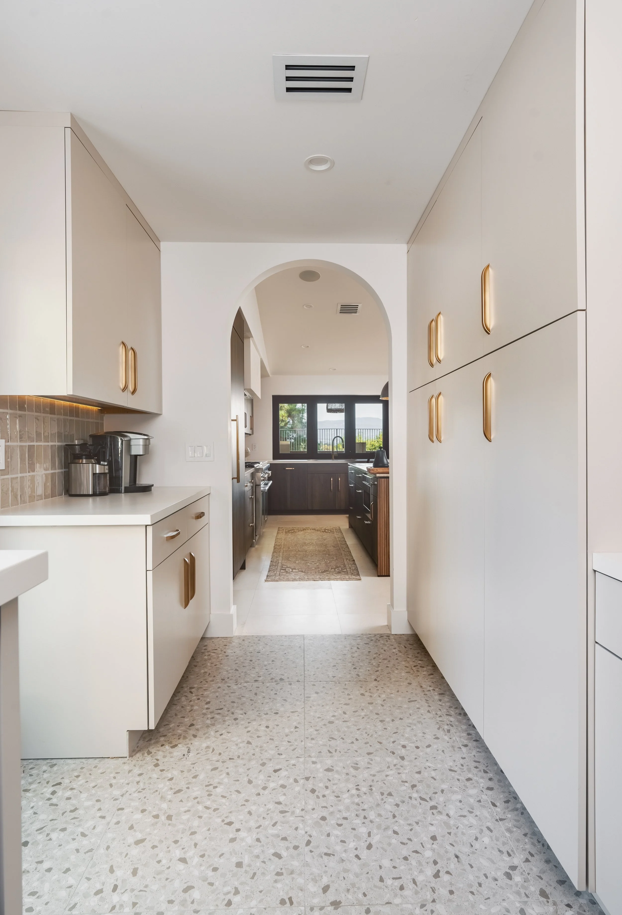 Jonathons Coastal Living interior design custom laundry room remodel with terrazzo floors in Yorba Linda, Orange County, CA