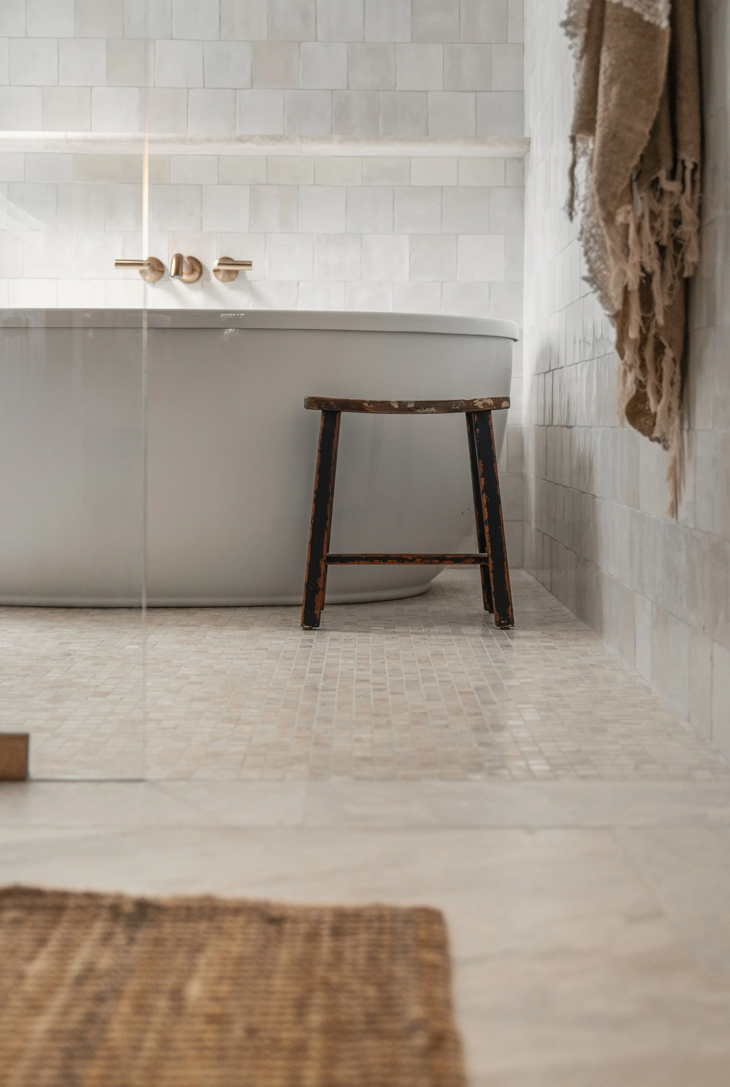 Jonathons Coastal Living interior design custom primary/master bathroom floor remodel in Yorba Linda, Orange County, CA