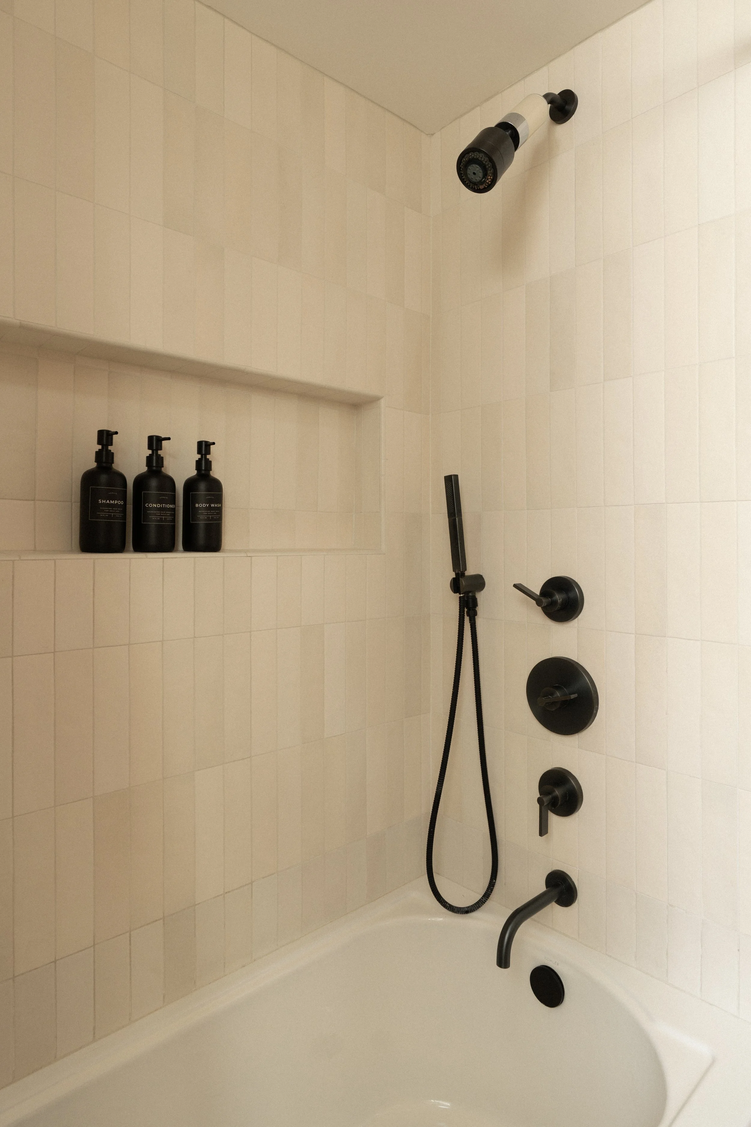 Jonathons Coastal Living interior design custom guest bathroom shower remodel in Costa Mesa, Orange County, CA