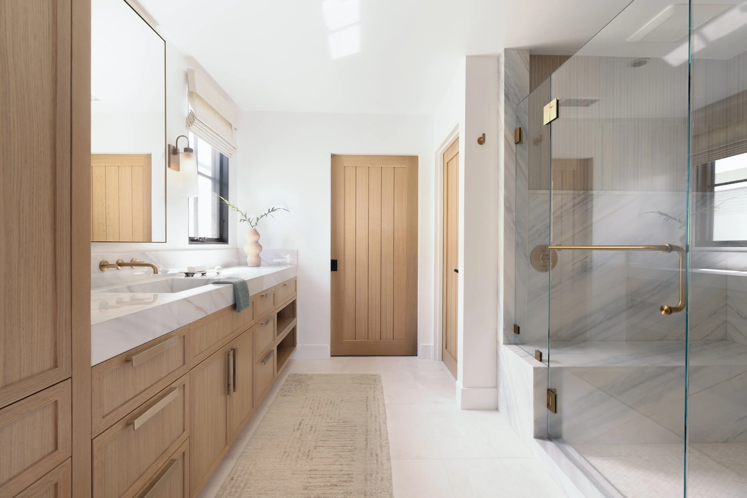 Primary/master bathroom with large walk-in shower remodel in Newport Beach, CA