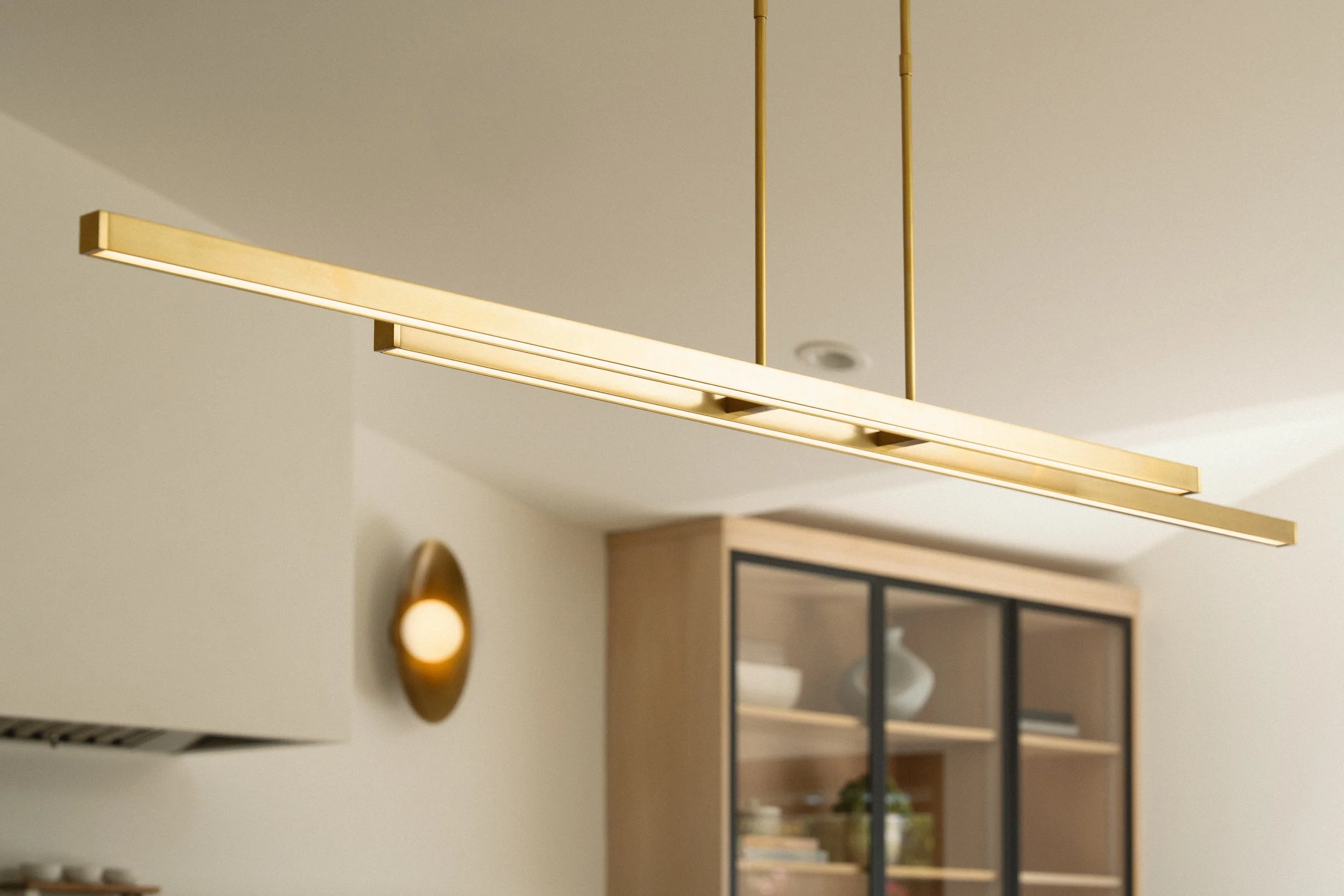 Jonathons Coastal Living interior design custom kitchen remodel showcasing modern sleek lighting in Costa Mesa, Orange County, CA