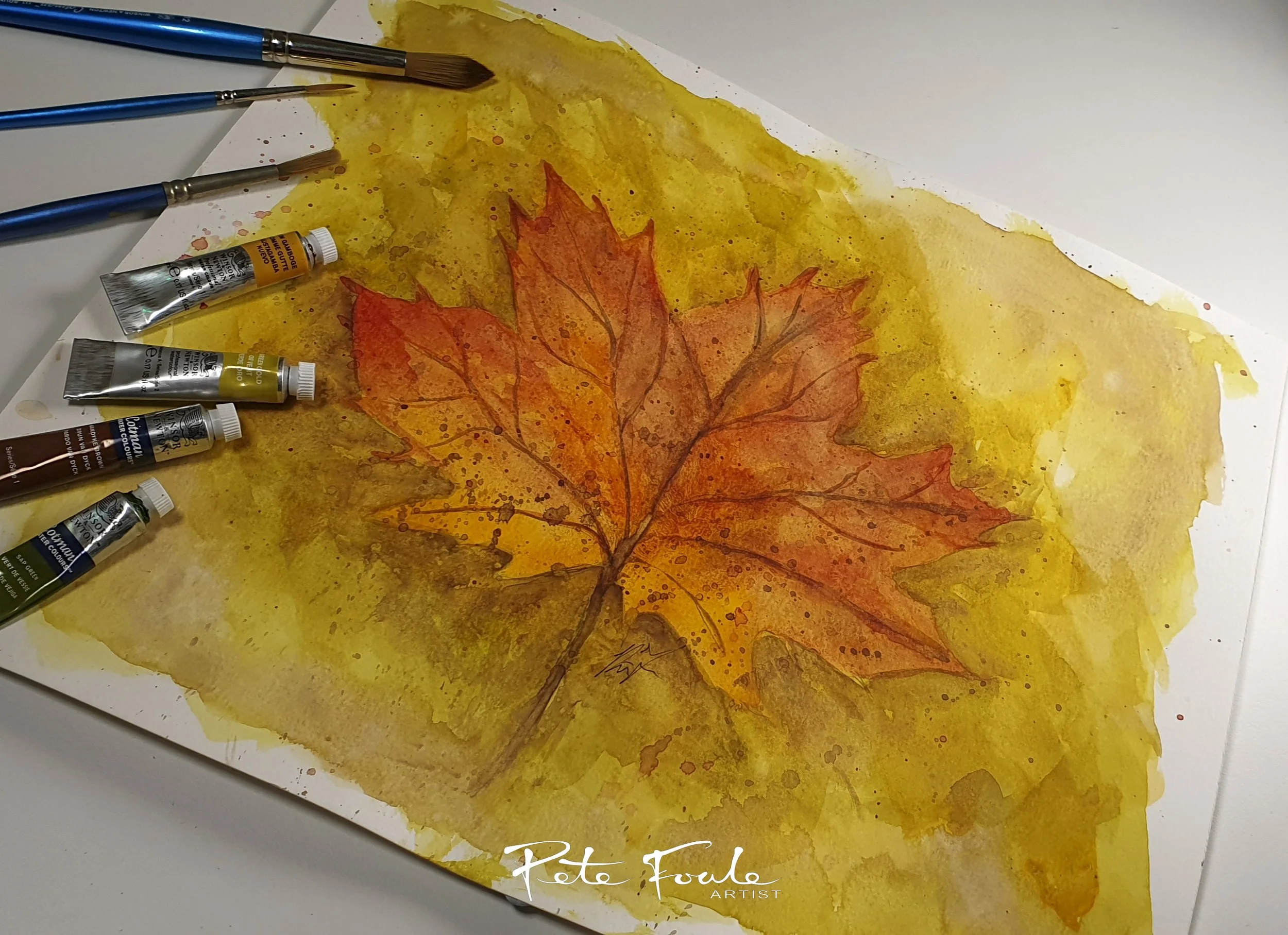 A very quick, loose watercolour painting using autumnal colours
