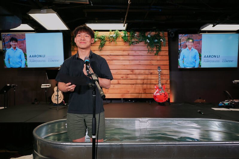 Aaron Li sharing before baptism