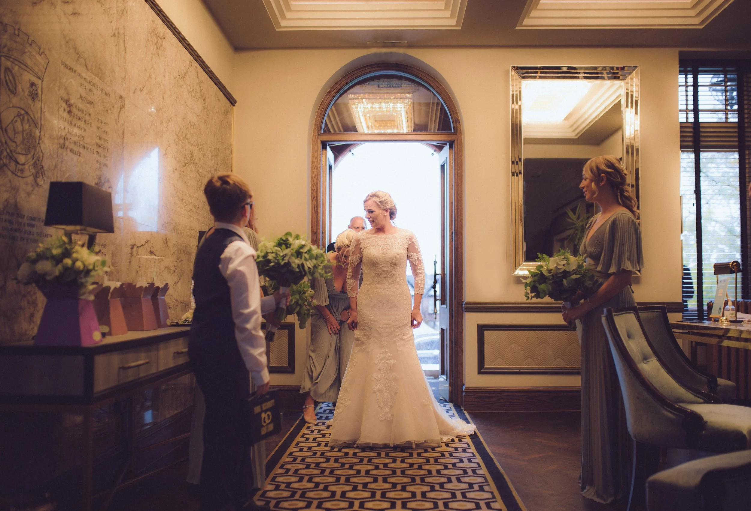 Bride arrival at the wedding reception
