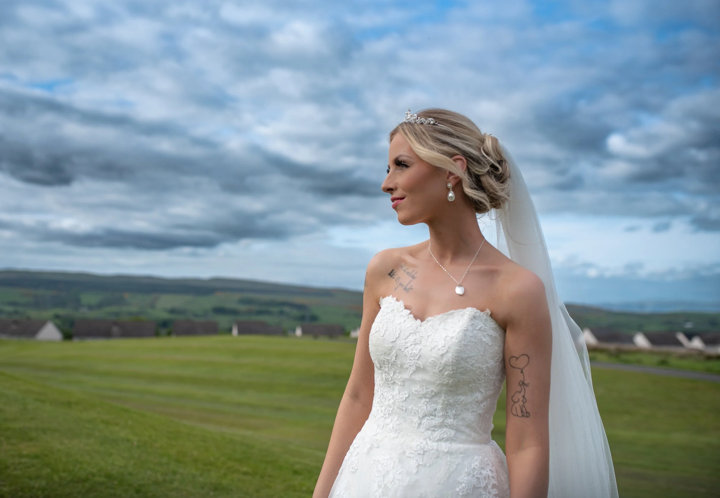 Elegant bridal portrait of the bride outdoors in the Scottish landscape