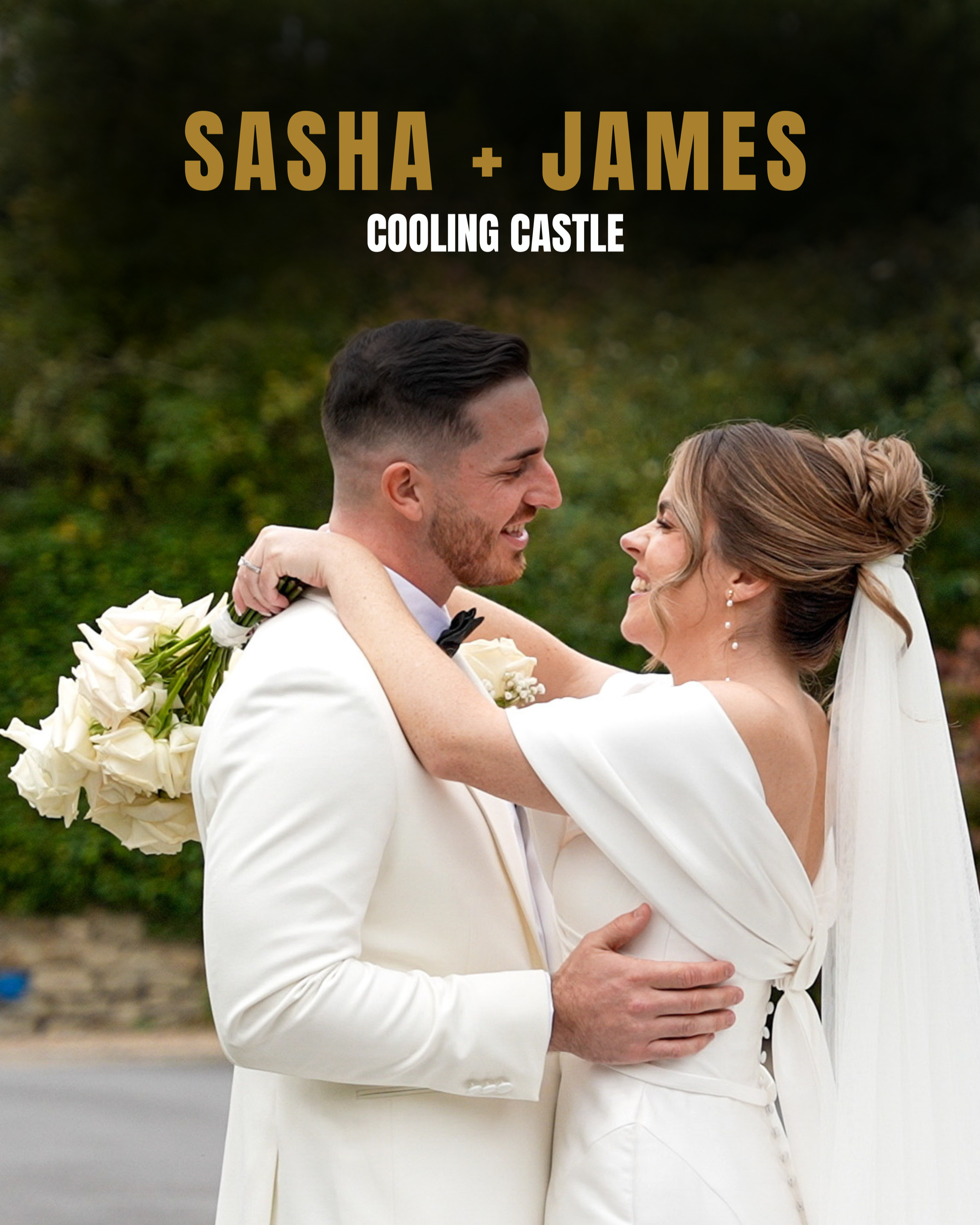 a wedding set at Cooling Castle barn in Kent. The groom wearing a cream jacket and black bow tie
