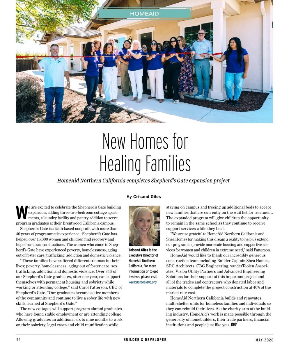 HomeAid Northern California featured in Builder &amp; Developer Magazine’s May Issue (pg. 54)