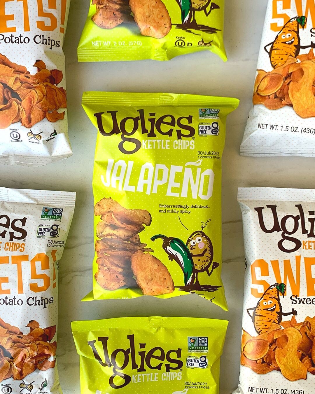 These chips from upcycled @ugliessnacks are pretty darn beautiful, if we may say so ourselves. Tasty too. We have the jalape&ntilde;o and sweet potato varieties in our markets right now.
.
#bingo #bingomarkets #vending #vendingmachine #vendingmachine
