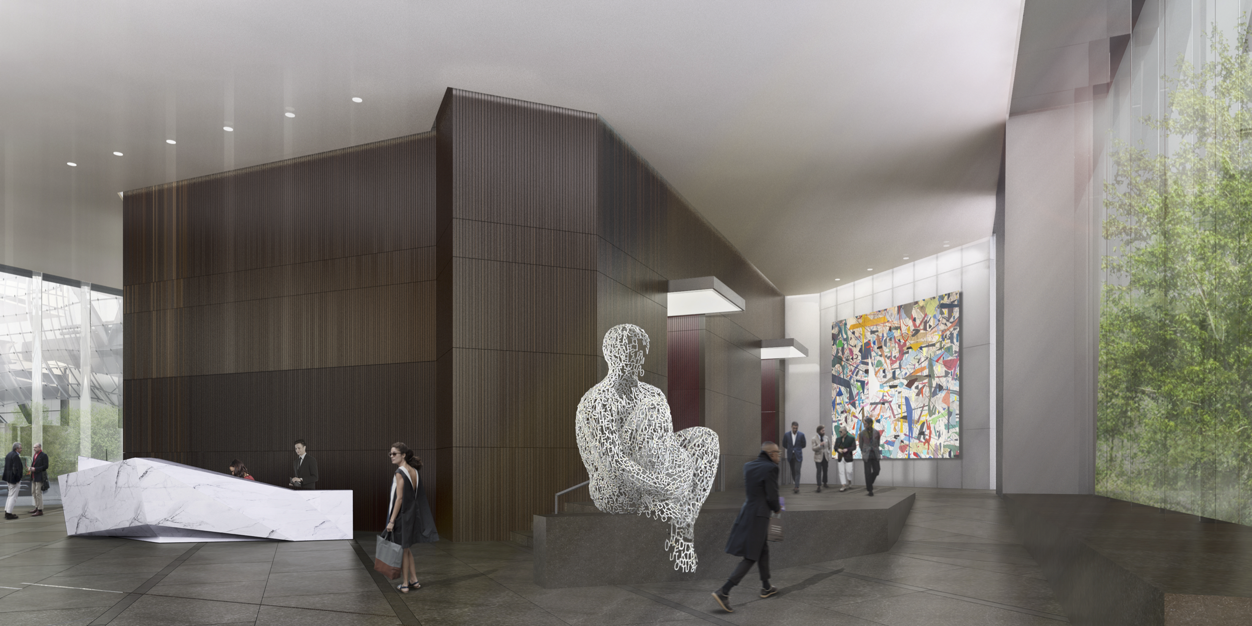 Early rendering of ground level Commercial Lobby