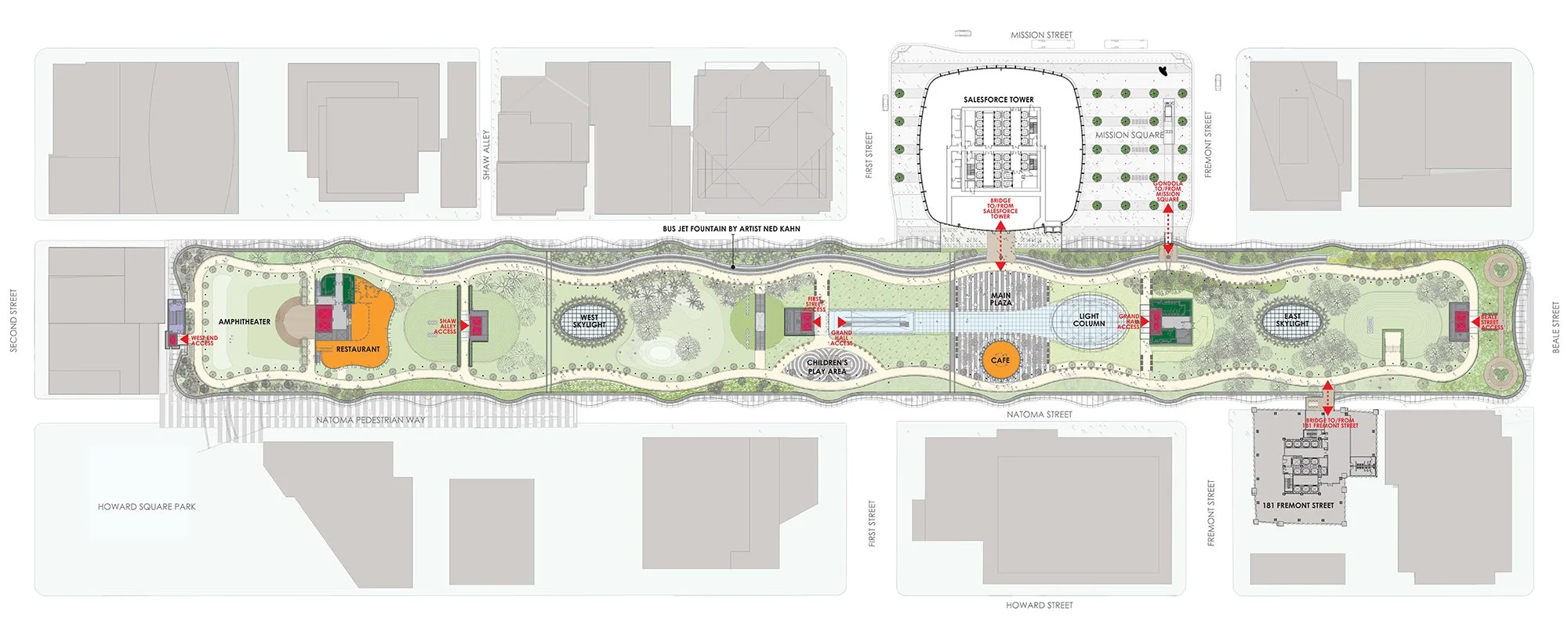 Plan of 7th floor connection to Transbay park. Courtesy of Heller Manus Architects