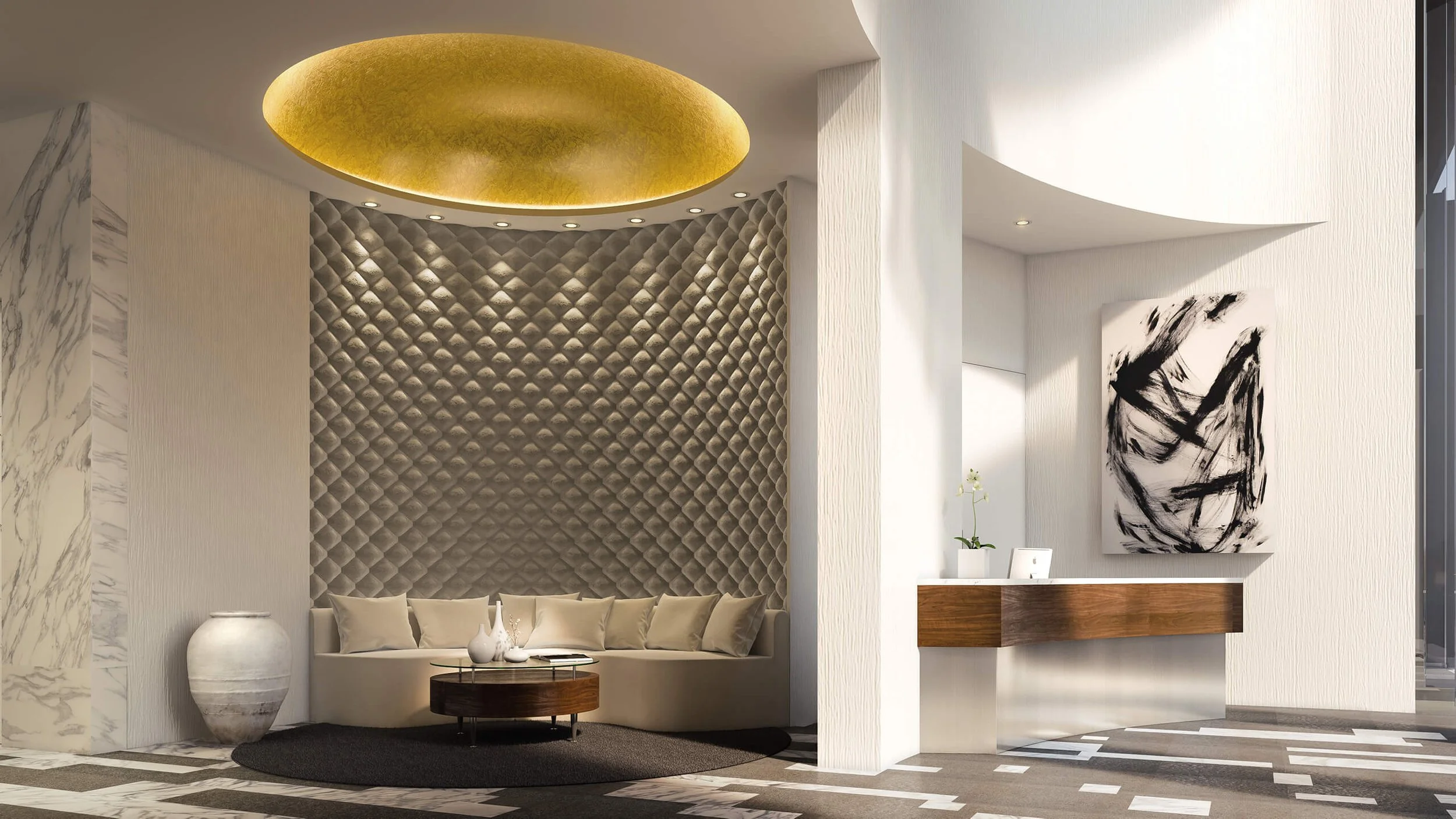 Rendering of ground floor Residential Lobby.  Courtesy of Heller Manus Architects