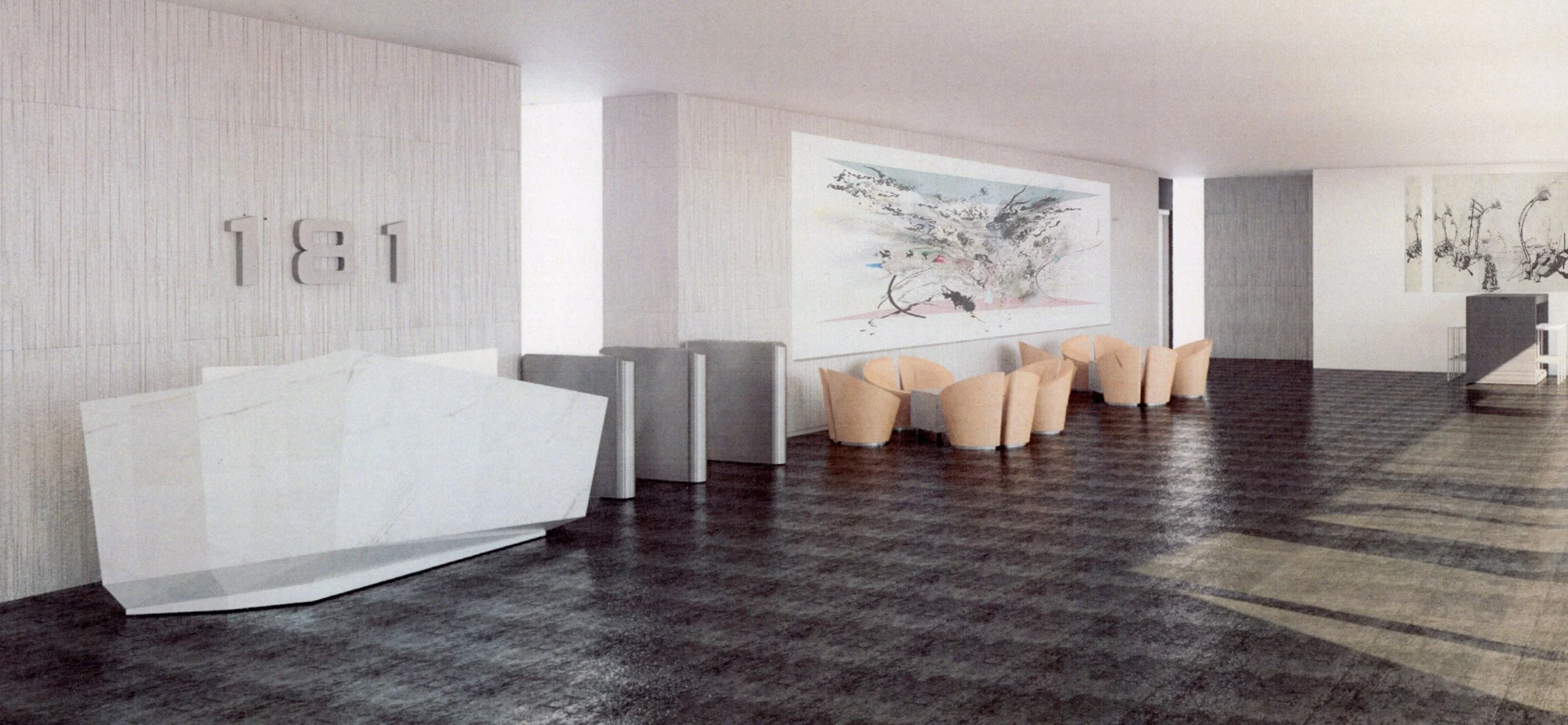 Rendering of 7th Floor Lobby preliminary design with connection to Transbay Terminal Park