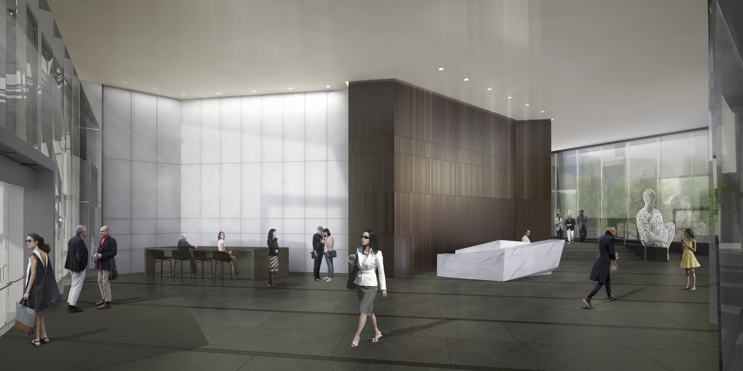 Early rendering of ground level Commercial Lobby