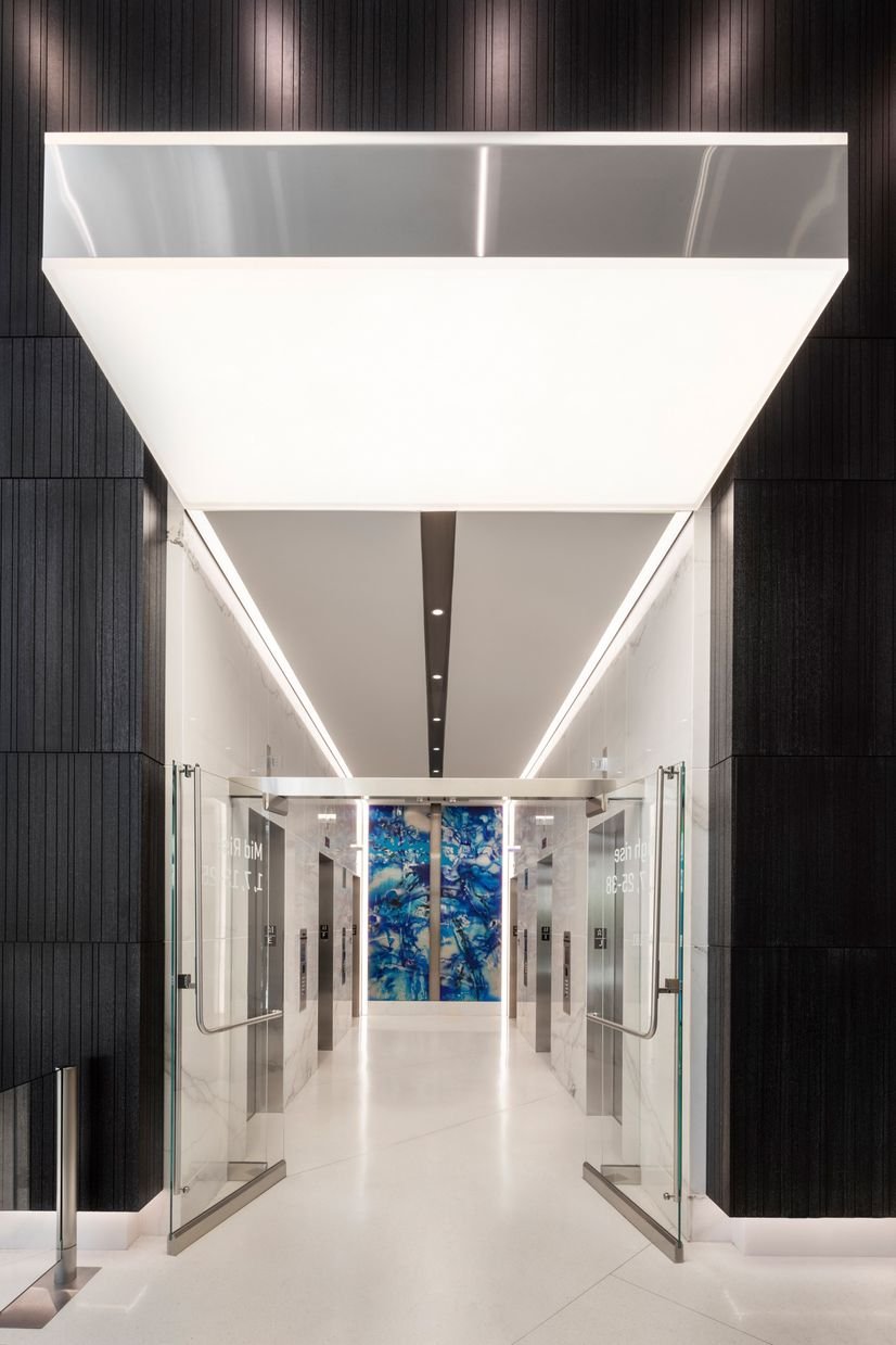 Rendering of ground floor Commercial elevator lobby. Courtesy of Heller Manus Architects