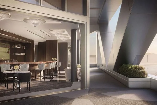 Rendering of 17th floor parapet, showing the building's innovative structural system. Courtesy of Heller Manus Architects