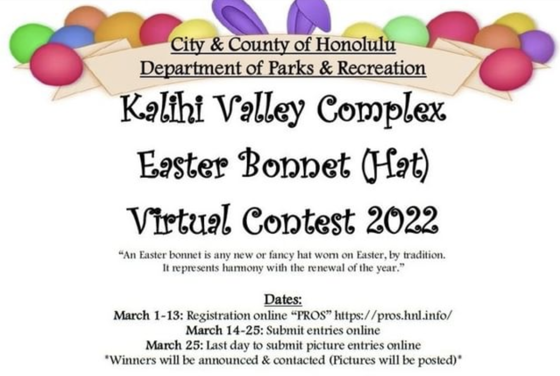 Kalihi Valley Complex Easter Bonnet Virtual Contest - Register and Enter Online