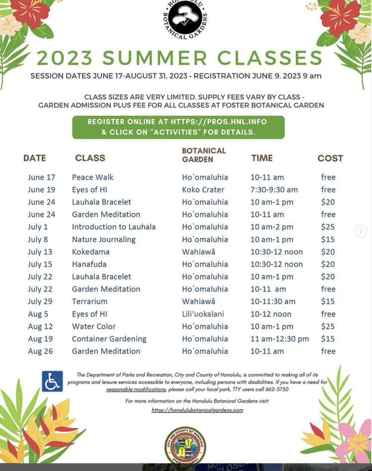 2023 Summer Class by City and County of Honolulu Parks and Recreation