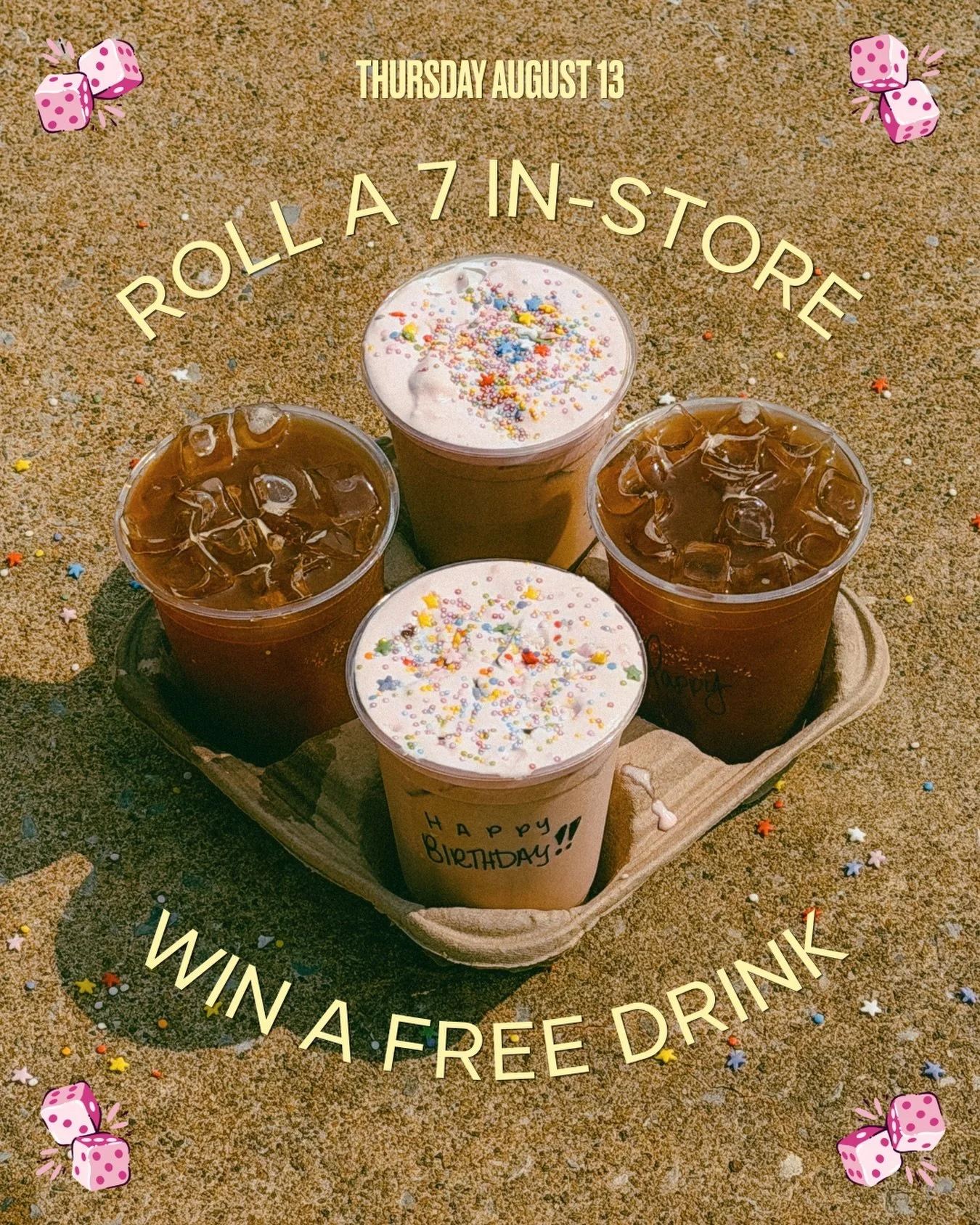 🔮🤭🎂 We see a lot of lucky winners in the very near future!!! 🪄🧚&zwj;♀️👼

Roll a 7 at the register at either location tomorrow Thursday, August 13th and win a FREE DRINK! 🤩🎲 

#localbusiness #localcoffee #hagerstownmd #washingtoncountymd #luck