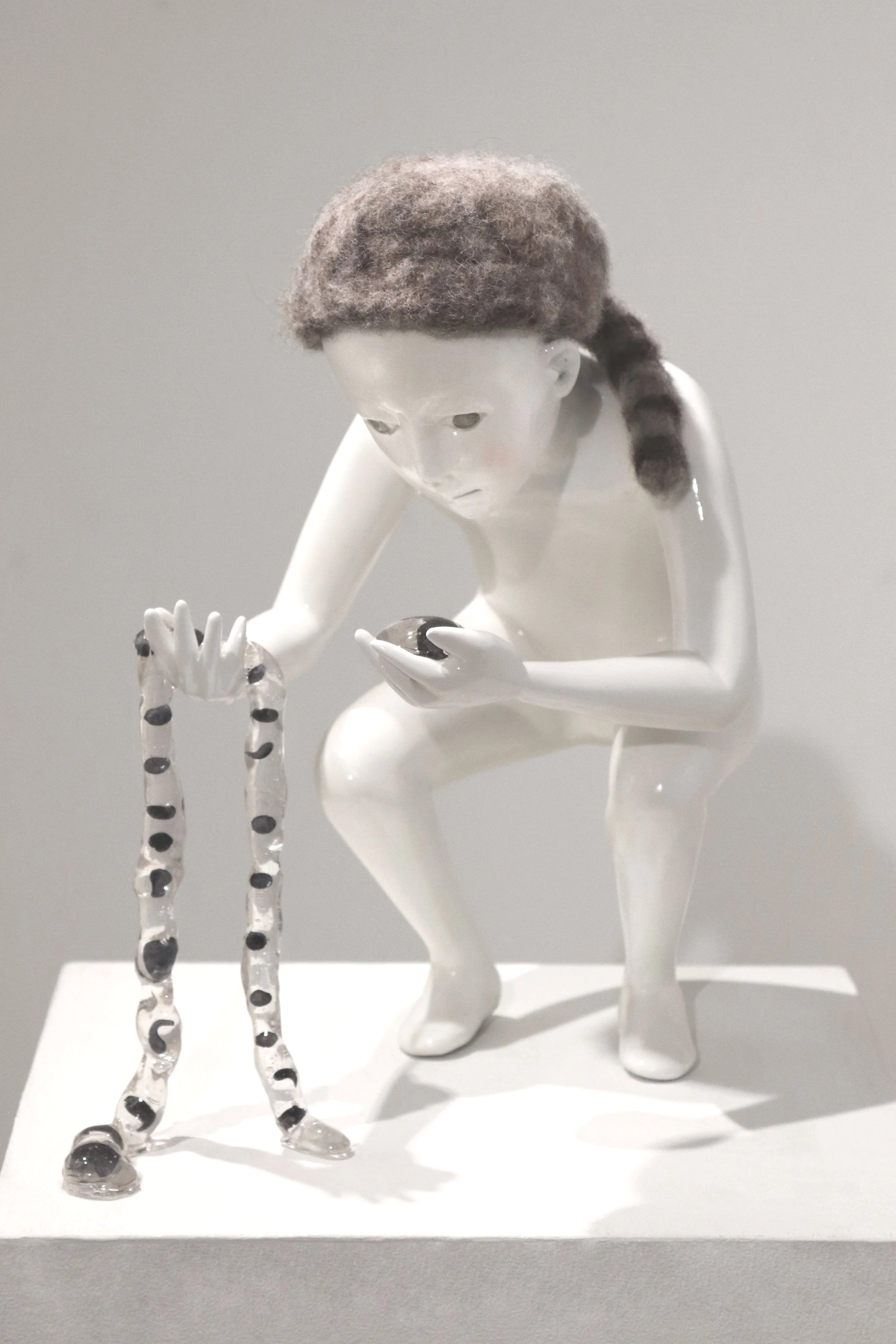 “Tadpole Collecting” 
(2025)
Epoxy clay, epoxy resin, spray lacquer, wool 26 x 27 x 21