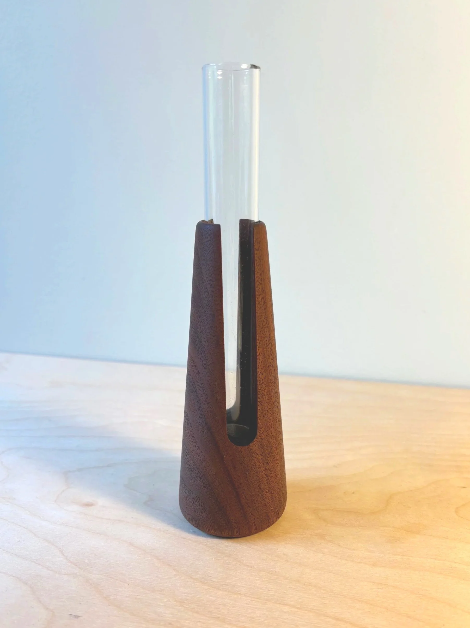 single bud vase: walnut, 1.75 x 1.75 x 5.875, $50