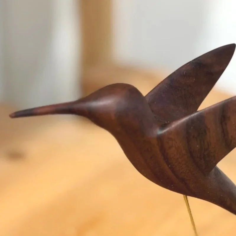 hummingbird: walnut, 4.5L x 2W x 4.5H, $90
