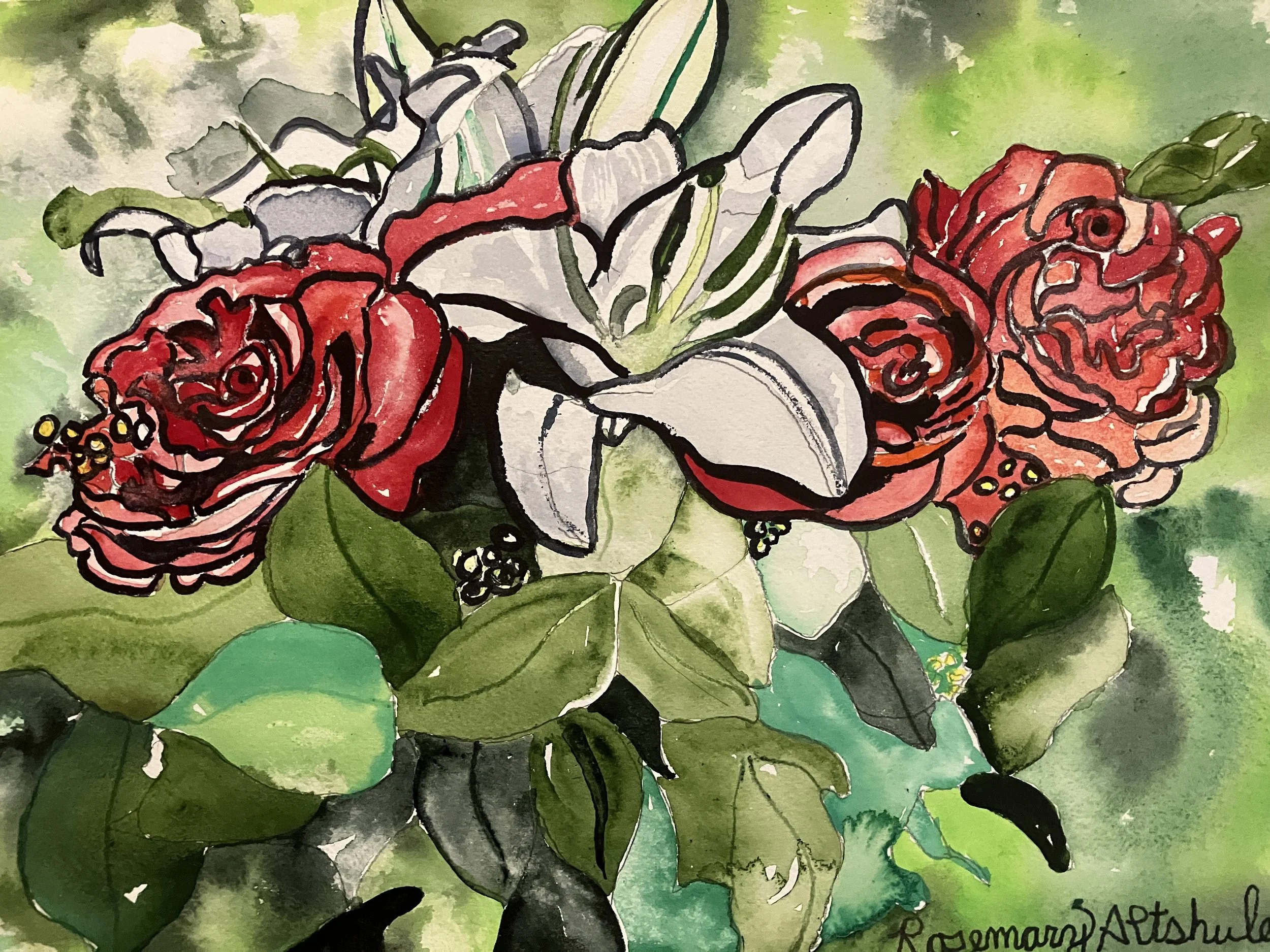 Stargazer Lily With Red Roses