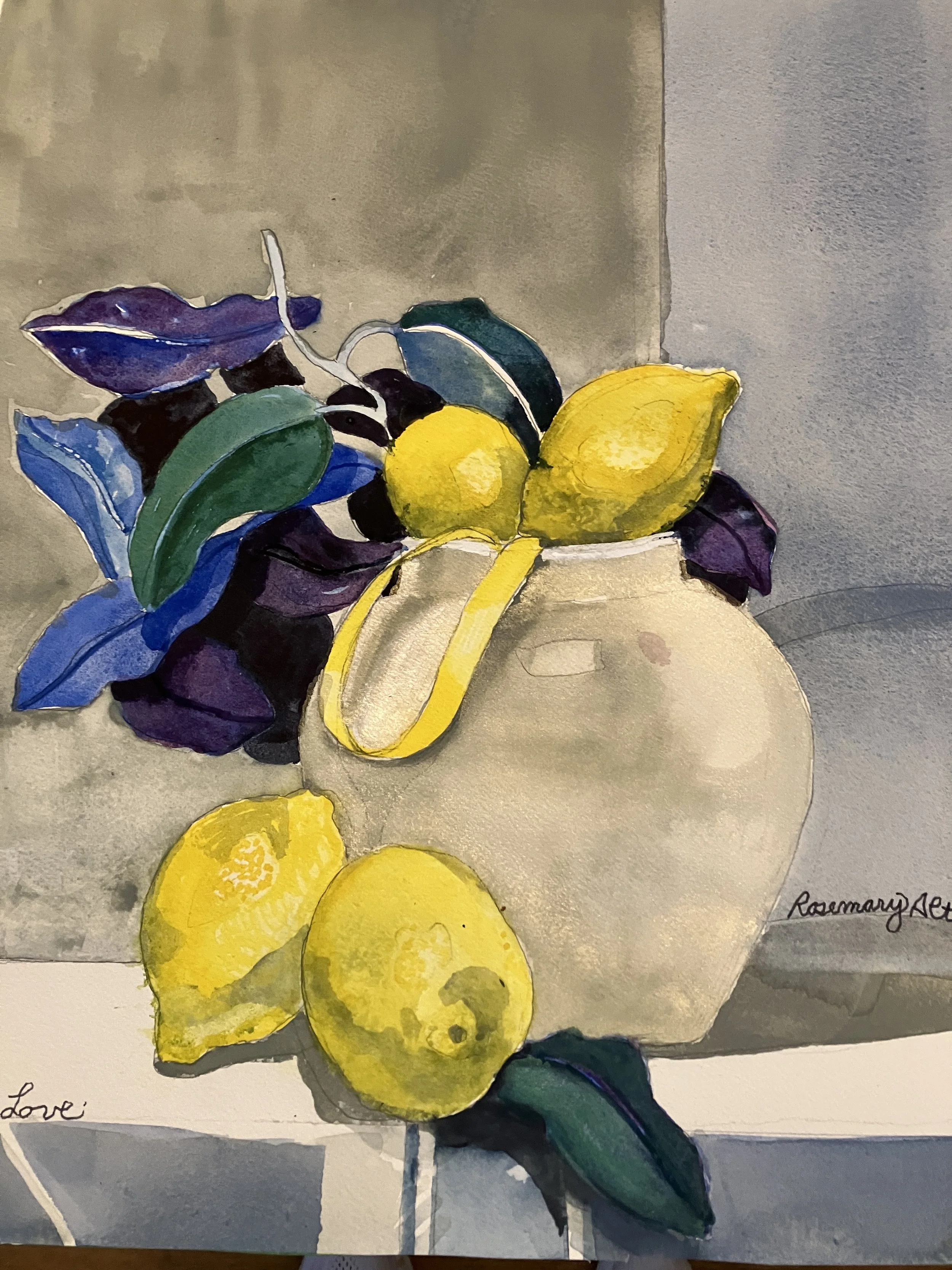 Vase With Lemons And Leaves