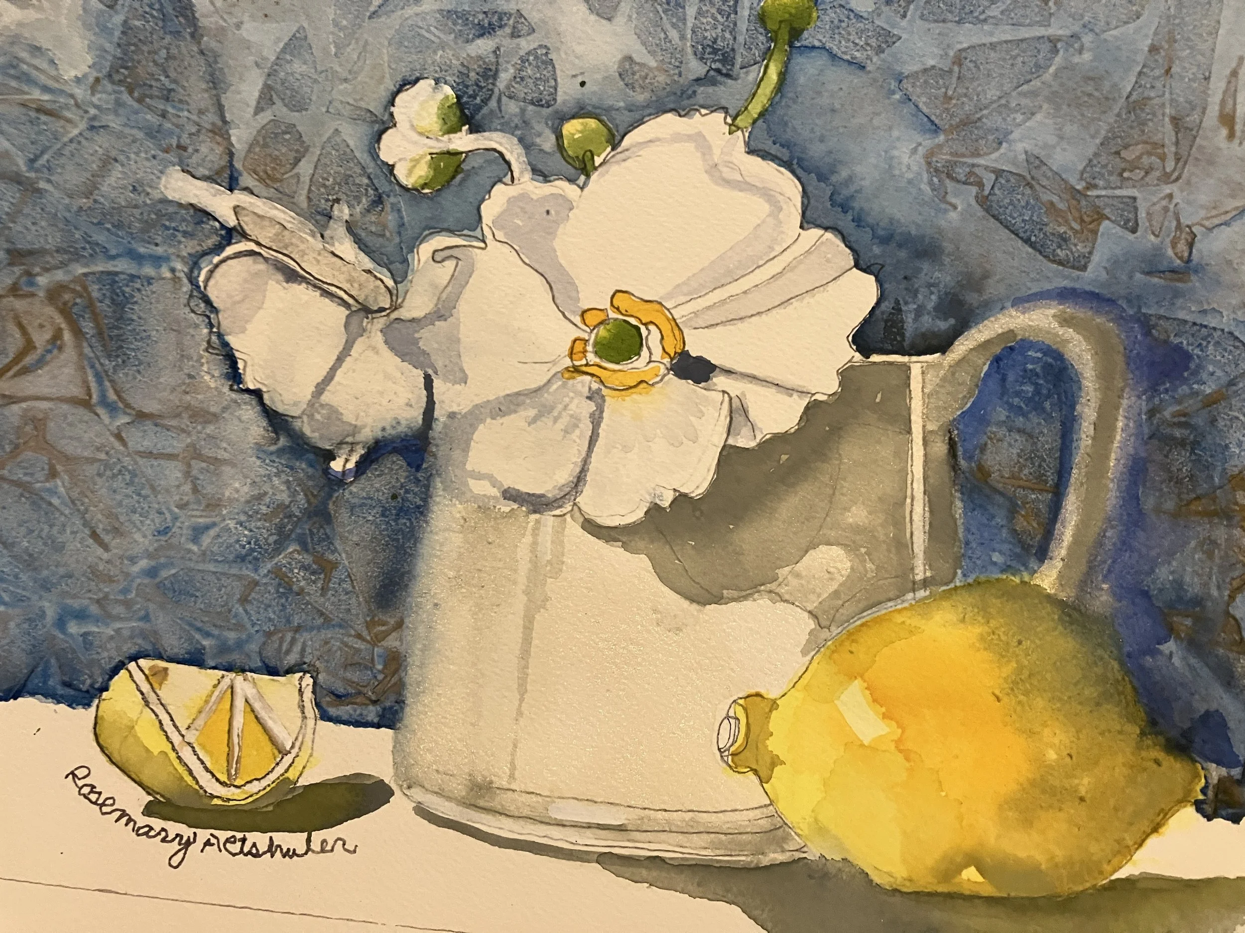 Pitcher w/ White Flowers and Lemons
