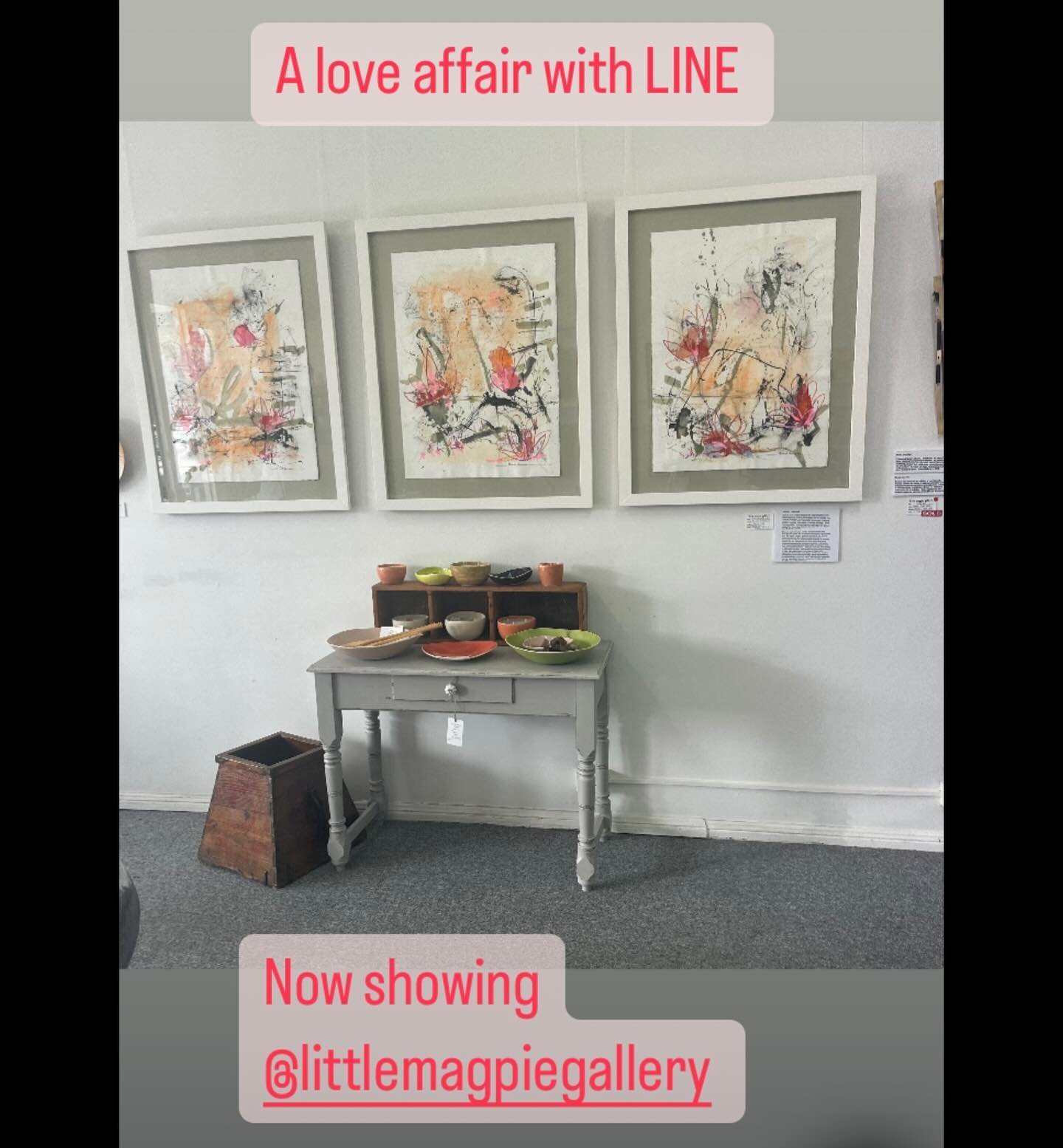 A LOVE AFFAIR with LINE&hellip;now on @littlemagpiegallery  in Cowra &hellip;I enjoyed a very special day yesterday when Inel had a Mother&rsquo;s Day morning tea &amp; meet the Artist&hellip;moi!!!I felt very honoured &amp; spoilt&hellip;I have a fe