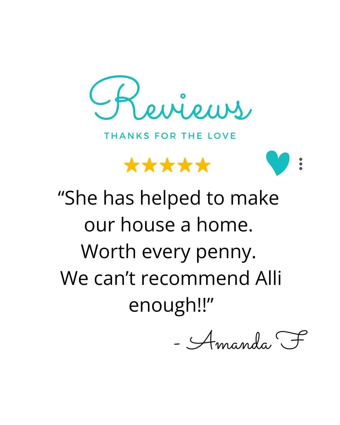 ⭐️⭐️⭐️⭐️⭐️

"Alli has been a god send to our family. We moved into a home with blank closets and no idea where to start. She designed every closet (5!) thoughtfully with my input/needs/concerns for each room, ordered and installed them. Then she