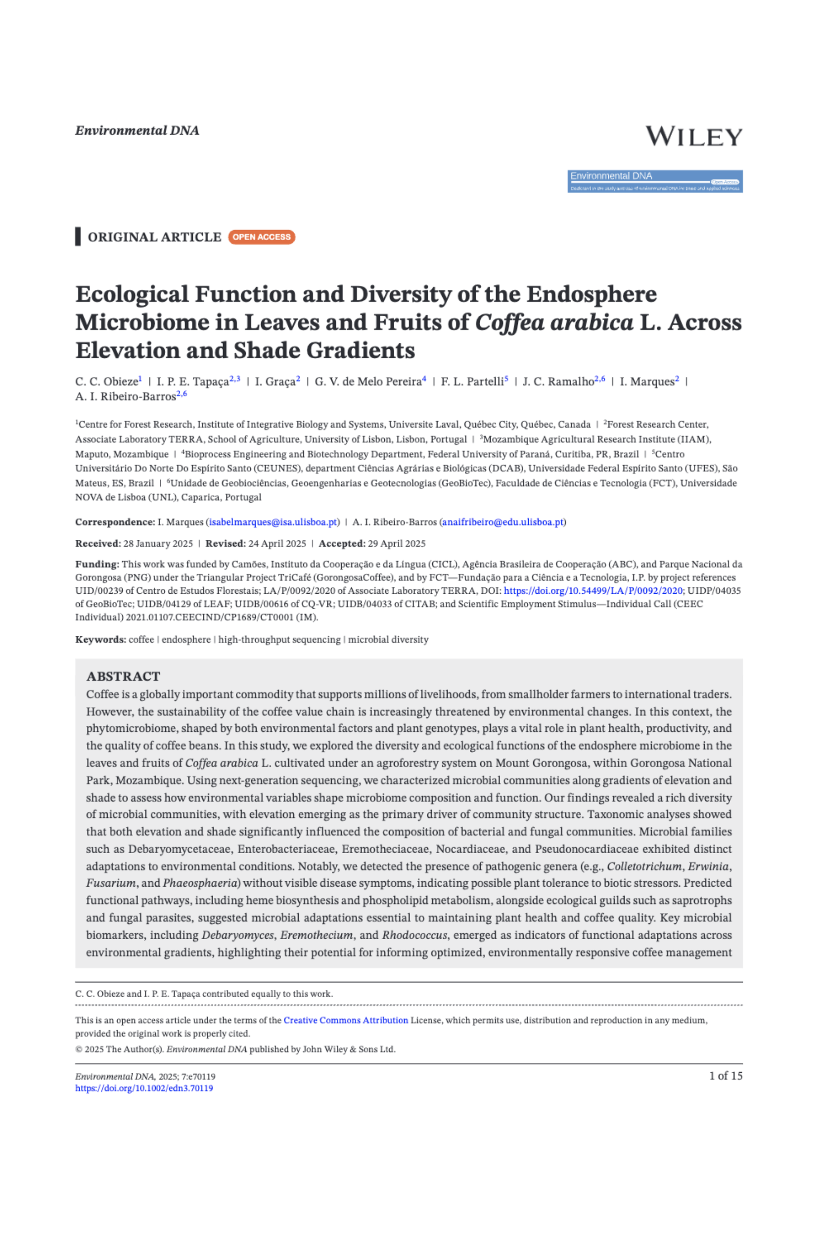 Publicação de um artigo sobre o microbioma das folhas e frutos do café arabica!