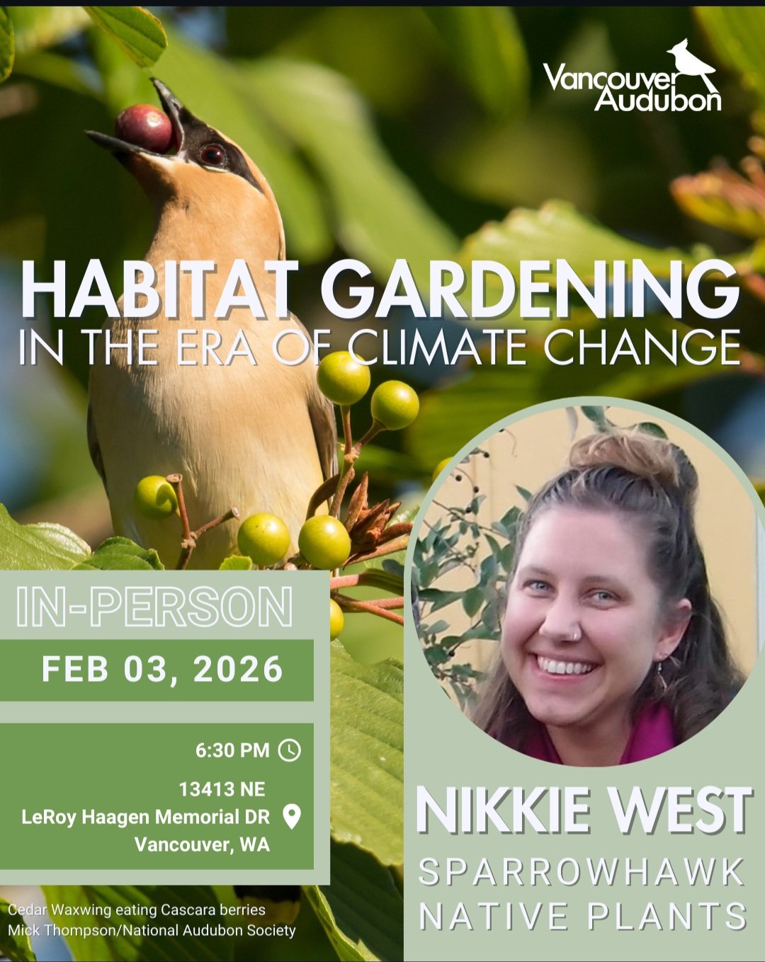 Vancouver Audubon Society’s speaker Nikkie West of Sparrowhawk Nursery