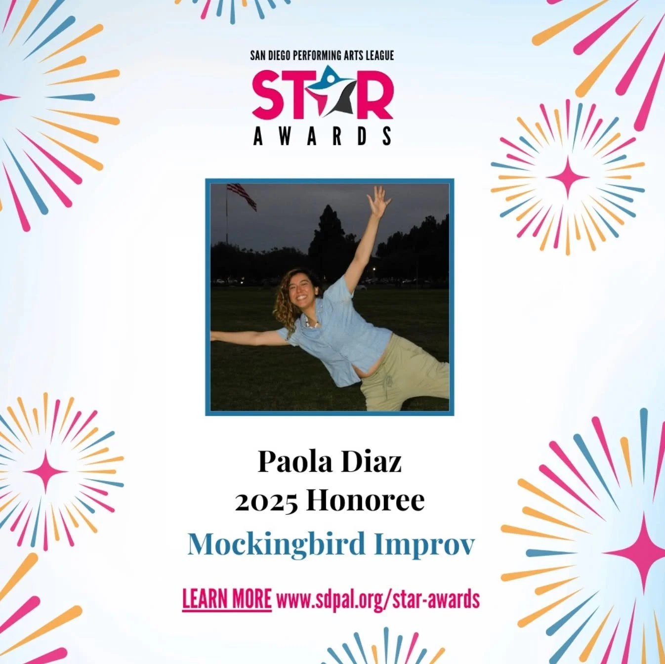 Congrats Paola! Well deserved for all her work organizing, stage managing, performing and directing on Improv VS Standup , L&amp;L, Writers Wing and Telenovela!