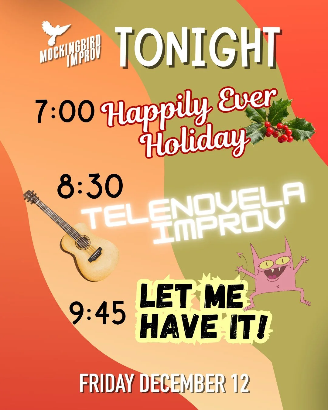 Tickets;  https://www.mockingbirdimprov.org/tickets 🎄🎄🎄🎄🎄
#sandiegoimporov #fridaynightfun #datenight #holidayfun #libertystationsandiego #ntcartsdistrictsandiego #sandiegocomedy