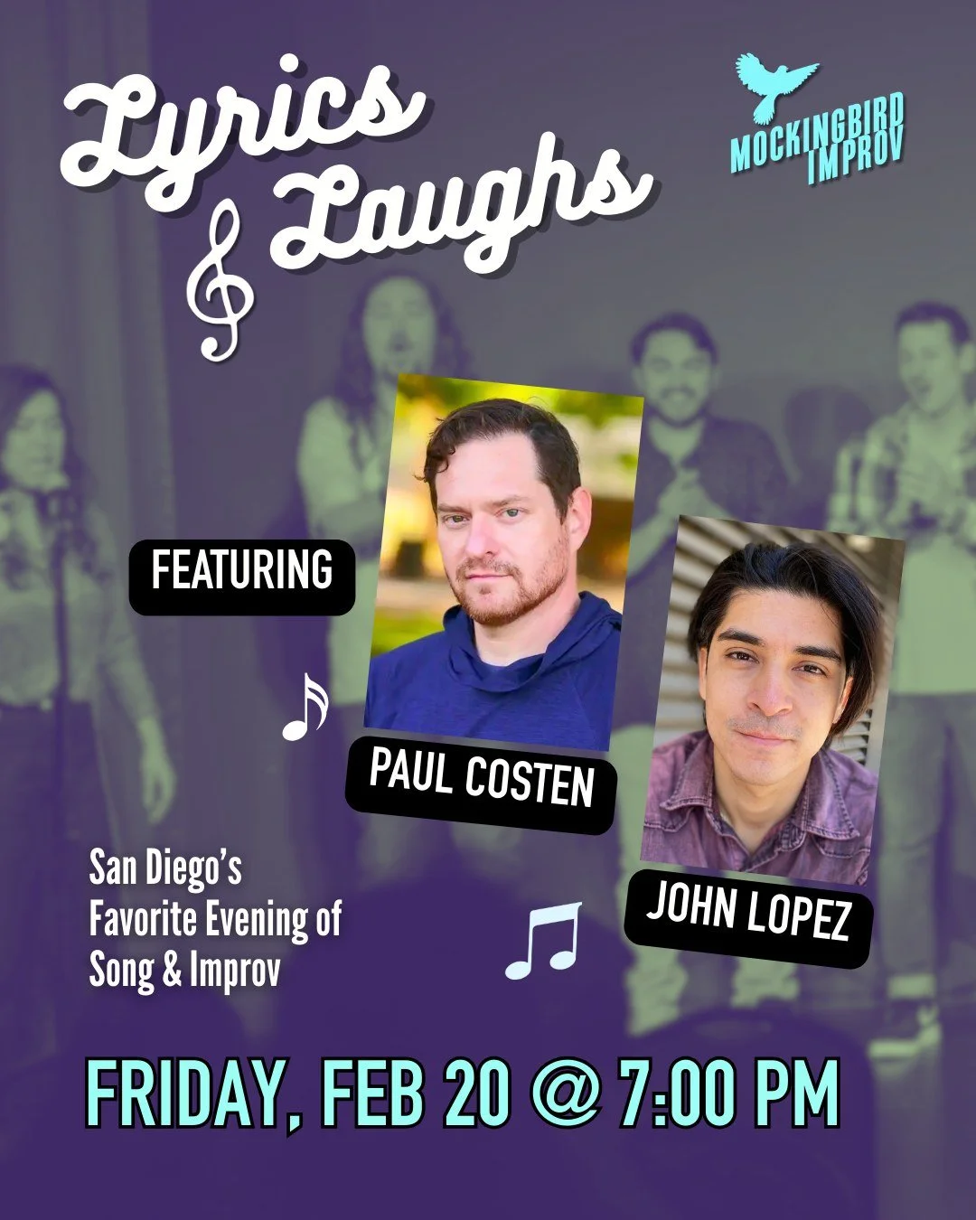 TONIGHT! Paul Costen and John Lopez perform songs with a team of funny improvisers! Ticket link in tree 🌳