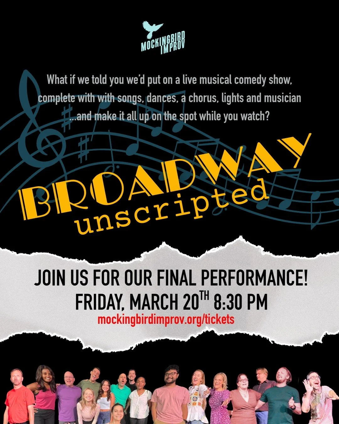 Catch the farewell performance of Broadway Unscripted this Friday! https://www.mockingbirdimprov.org/tickets

#improvisedmusical #musicalimprov #sandiegoimprov #libertystationsandiego #ntcartsdistrictsandiego