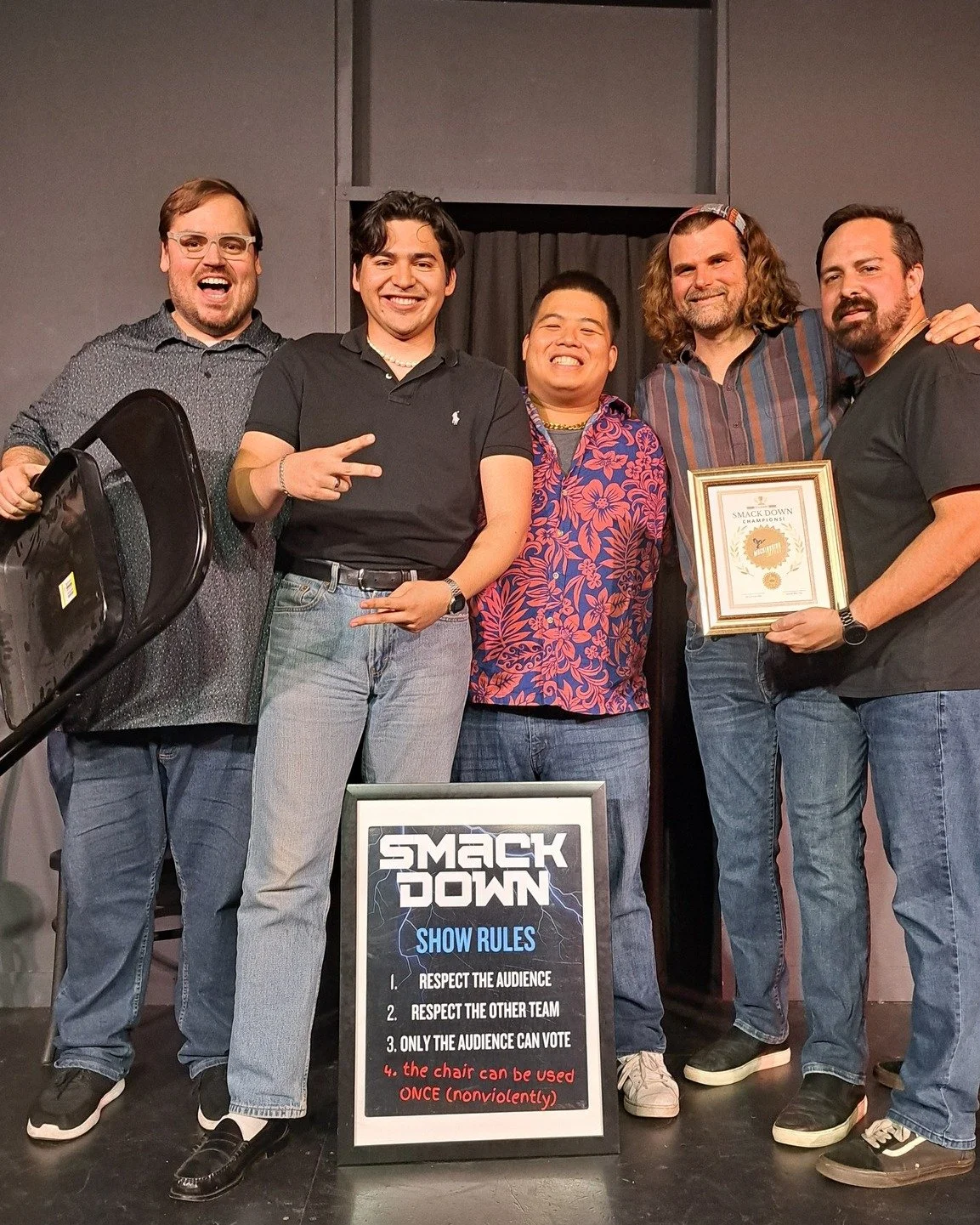 SmackDown champs, FiveGuysImprov...see them challenged by Gay Best Friends Improv this Sunday at 8:30PM. Opening act: Sundae Sauce!

@gaybestfriendscomedy @sundae_saucelaughs  #sandiegoimprov #libertystationsandiego #ntcartsdistrictsandiego #sandiego