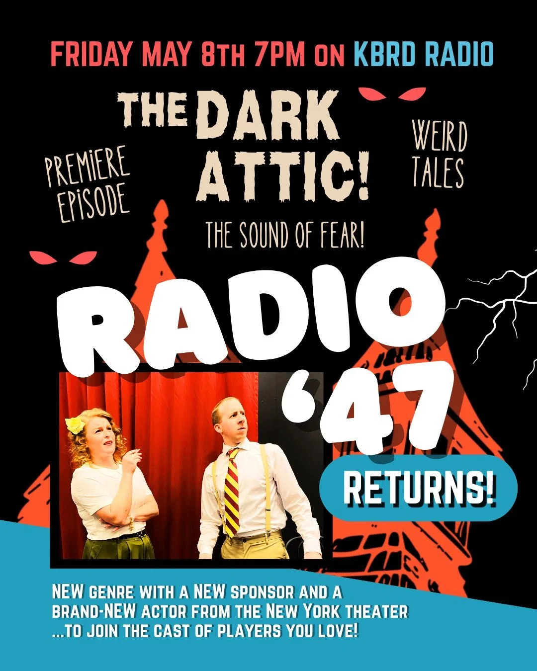 TONIGHT
TONIGHT
TONIGHT
@ 7 PM - Radio '47 Returns! (sound of lightning)
Station KBRD premieres a new program with a new sponsor and a new cast member! 

Tix link in tree or https://www.crowdwork.com/e/radio-47 
#libertystationsandiego #ntcartsdistri