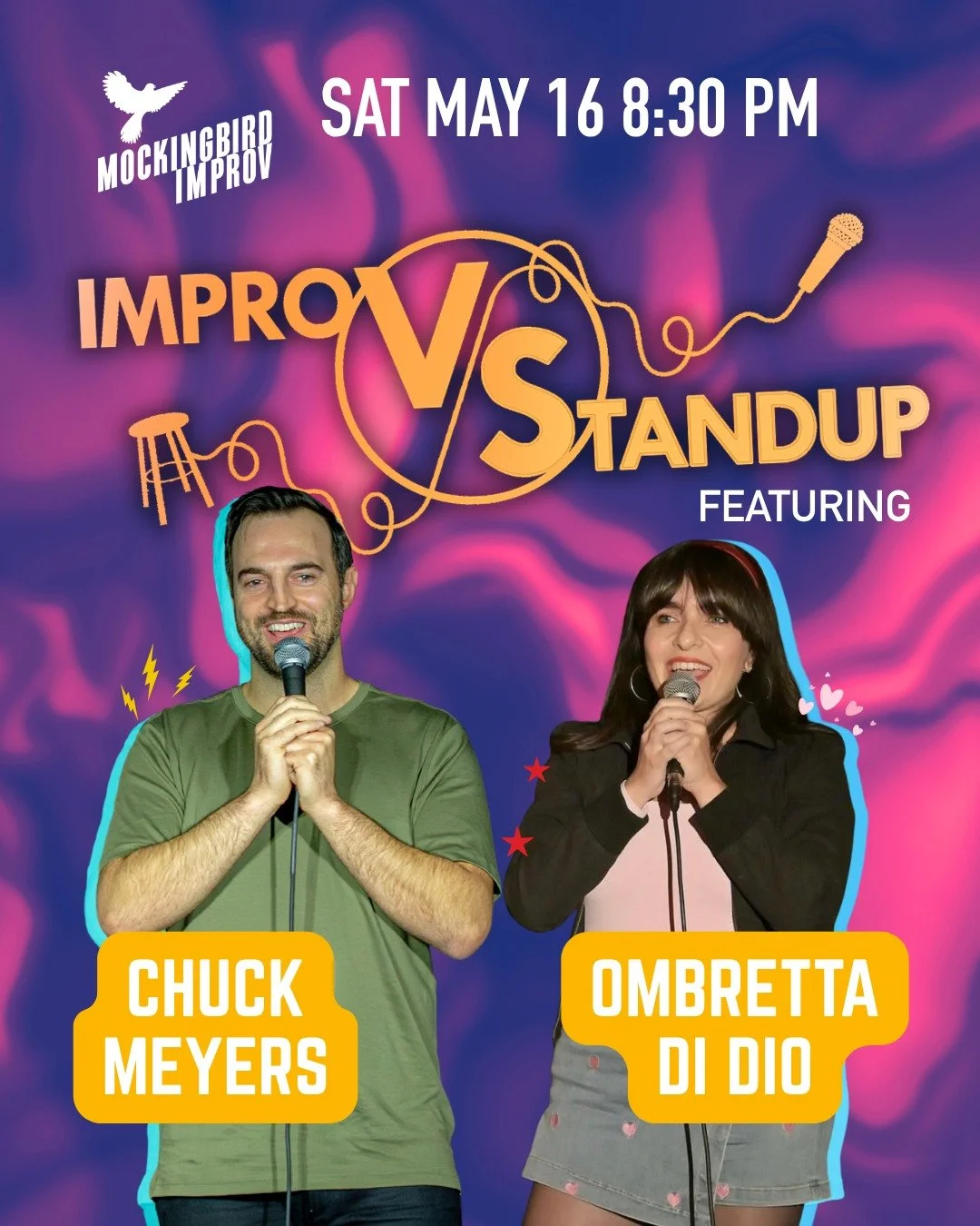 SATURDAY NIGHT!  @chuckmeyers_ @ombrettadidio  a little standup, a little improv, a whole lot of laughs! Ticket link in tree or https://www.mockingbirdimprov.org/tickets
#sandiegocomedyscene #libertystationsandiego
