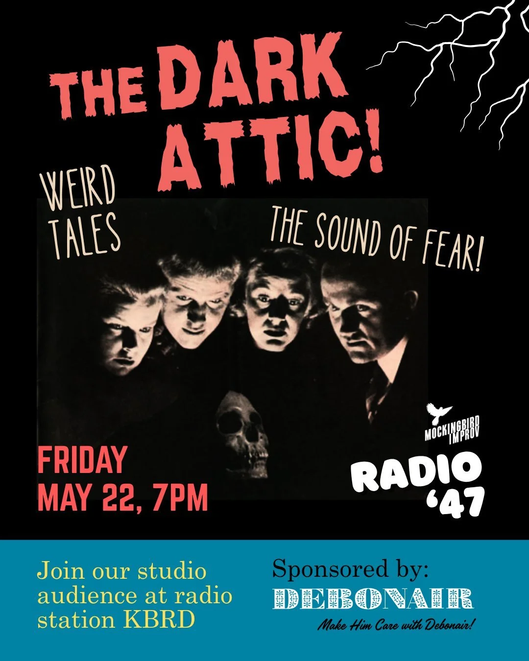 TONIGHT! Start your weekend with a laugh and a scare- Radio '47 presents The Dark Attic! 

Tix in link tree or https://www.mockingbirdimprov.org/tickets
#radiohorror #otr #liveentertainment #libertystationsandiego #improvsandiego