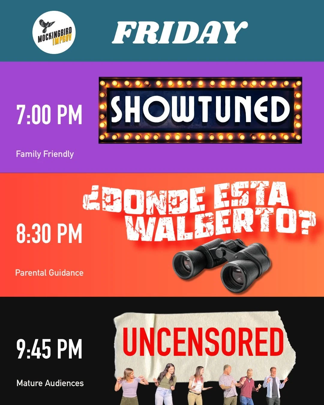Mockingbird has it all tonight- music, epic drama, and late night laughs! 😹 
Tickets 🎟 in link tree 🌳  #fridaynightfun #fridaynightsandiego #sandiegocomedy #artsdistrictlibertystation #pointloma #lomaportal #midwaydistrict #sandiegoimprov