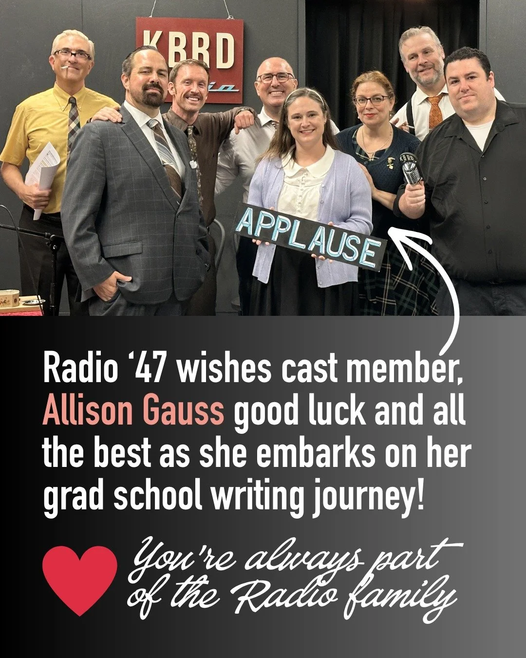 Radio will be losing @allison_gauss_ at the end of the month as she goes to graduate school in Minnesota. We are so proud and excited for her new journey! Thank u Allison for the character of Doris Bingham! Come back any time! &hearts;️