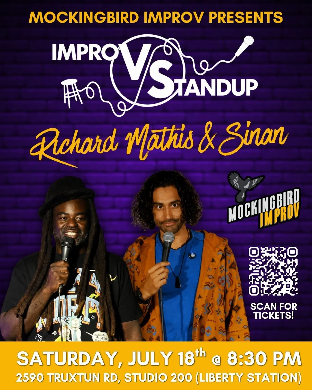 Saturday! Come on down to Mockingbird Improv at Liberty Station for the good laughs! The stand ups serve jokes then the improvisers do their thing. All funny!
@richardmathis952 @sinan.sense #sandiegocomedyscene #sandiegoimprov #libertystationsandiego