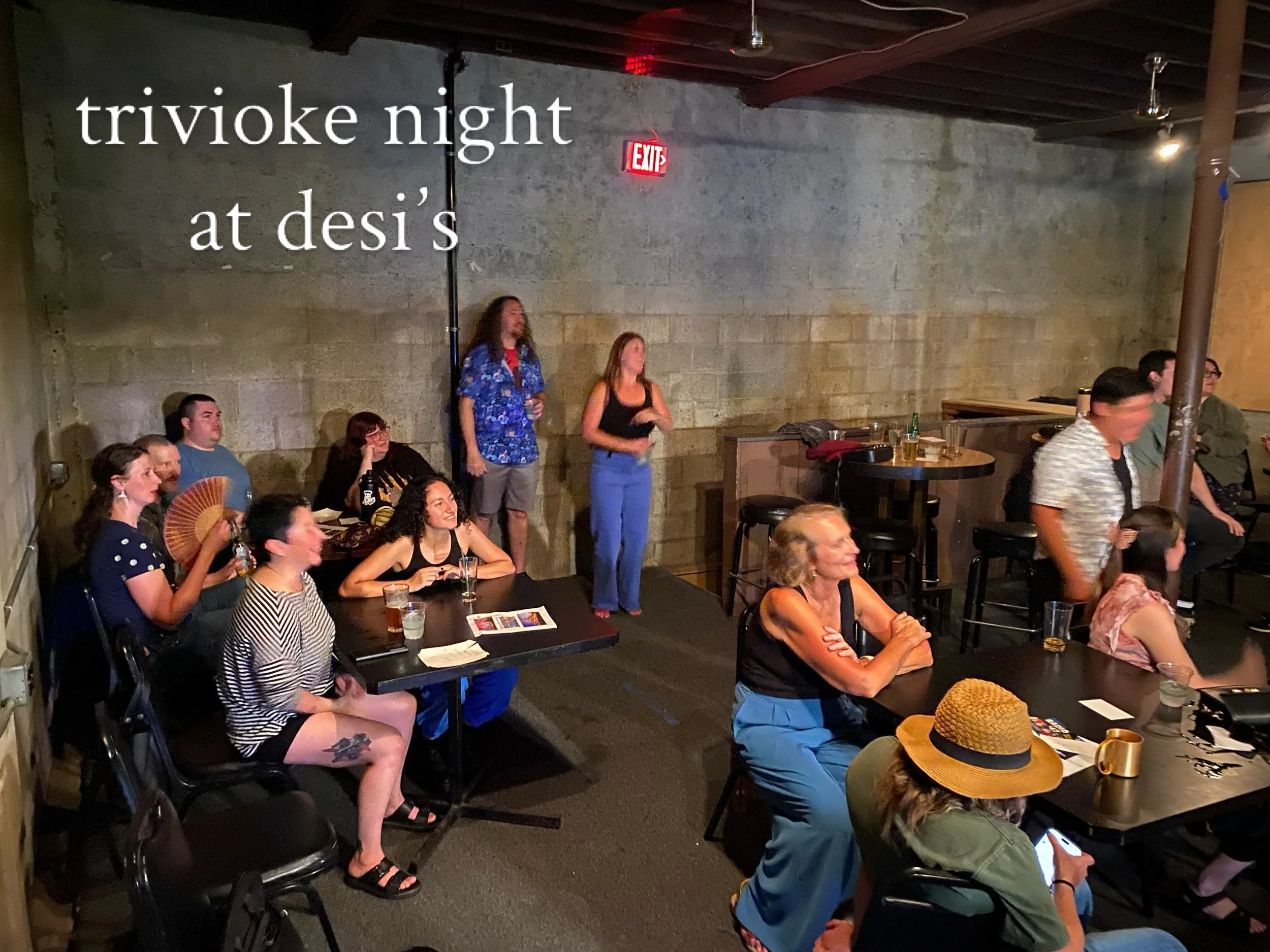 We had fun. It was 100 degrees but we had fun! Thanks for coming and playing! Thank you Jon and Karina for running the triv and the oke!