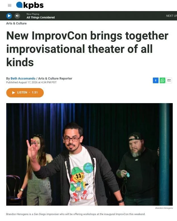 Read all about ImprovCon in this interview with @cinebeth for KPBS featuring Jackie Bookstein of Mockingbird Improv! Link in bio or:

https://www.kpbs.org/news/arts-culture/2026/08/17/new-improvcon-brings-together-improvisational-theater-of-all-kinds