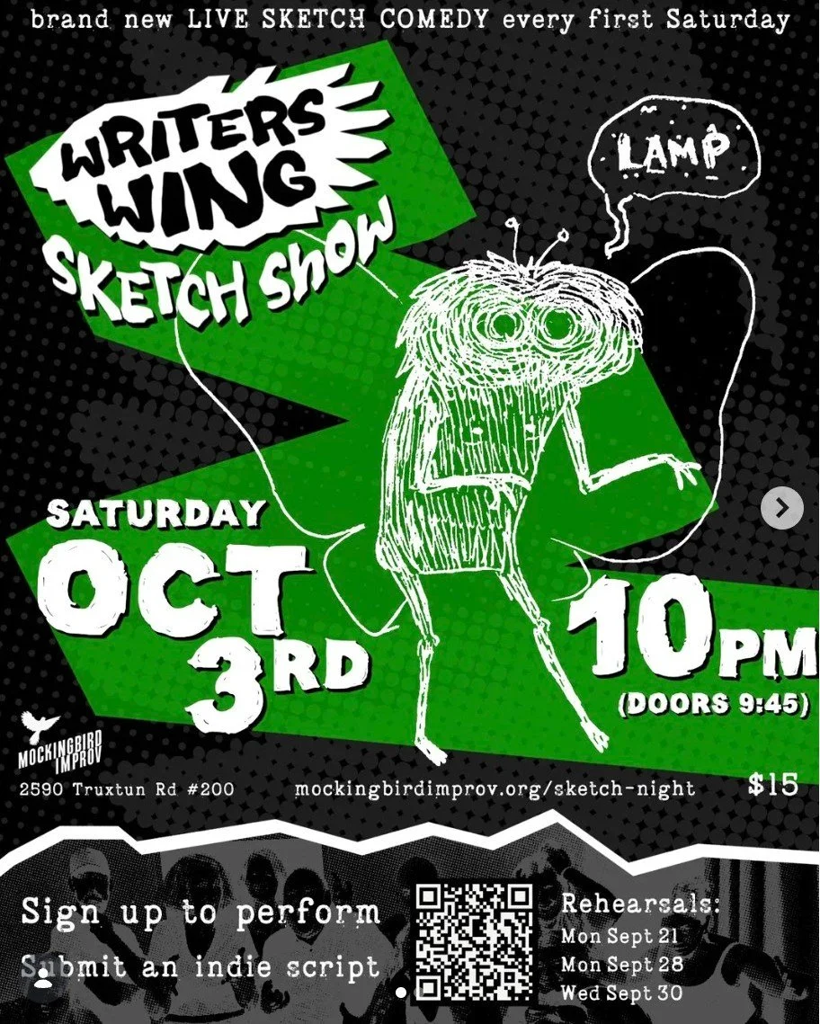 Don't miss this month's SKETCH SHOW! Brought to you by @writerswingsketch 
Tix: Link tree or mockingbirdimprov.org/tickets

or JOIN THE SHOW: mockingbirdimprov.org/sketch-night
#sandiegocomedy #sketchcomedy #libertystationsandiego