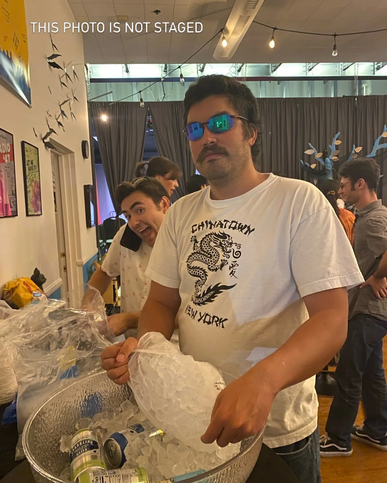 Party Central! 🎈 🎉 After @improvvsstandup last night a few folks gathered to say farewell to cast member, Chloe before her travels. This really cool guy took care of the ice. (Cool? Ice? Anybody?) That&rsquo;s @corycoogancomedy in the back still tr