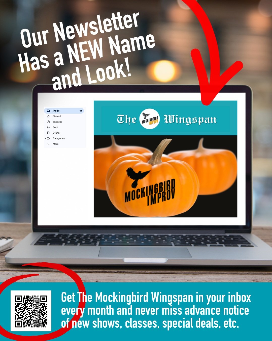 EXTRA! EXTRA! READ ALL ABOUT IT!
Mockingbird's Newsletter has a NEW Look and NAME: The WINGSPAN! 

Each month get advance notice of the newest shows, classes, workshops, Master Classes with out of town guest Instructors, plus read about special Mocki